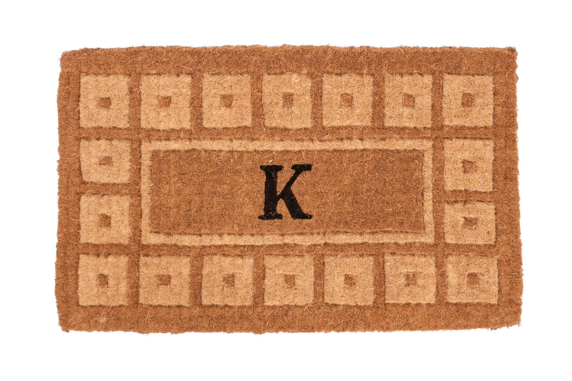 brown coir door mat with classic colonial border design