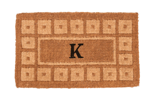brown coir door mat with classic colonial border design