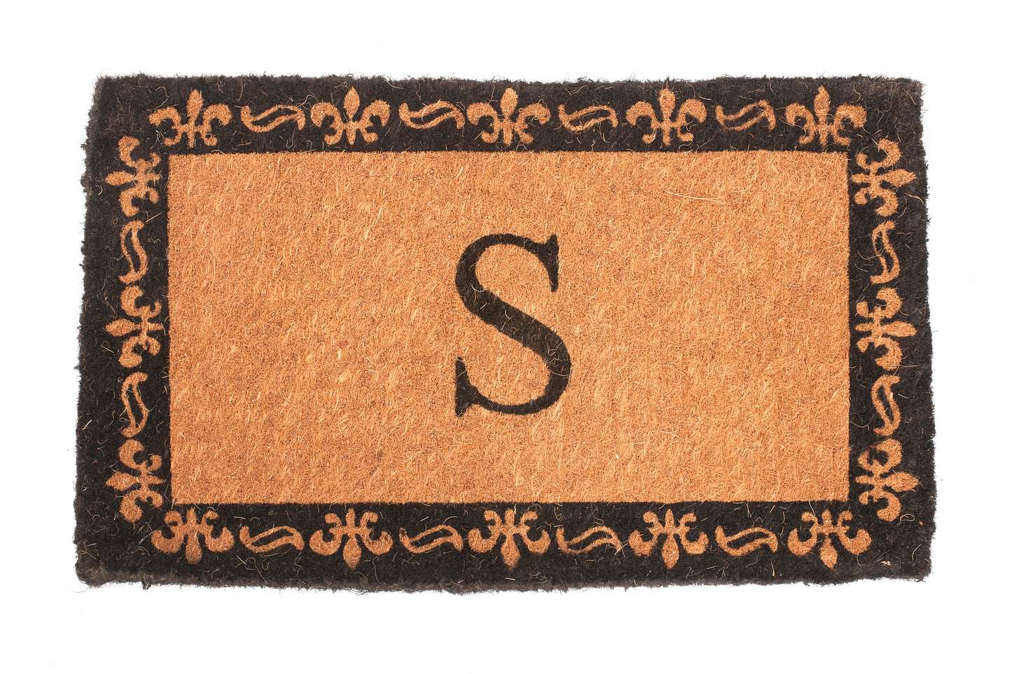 Doormat with decorative border and letter 'S' on a white background