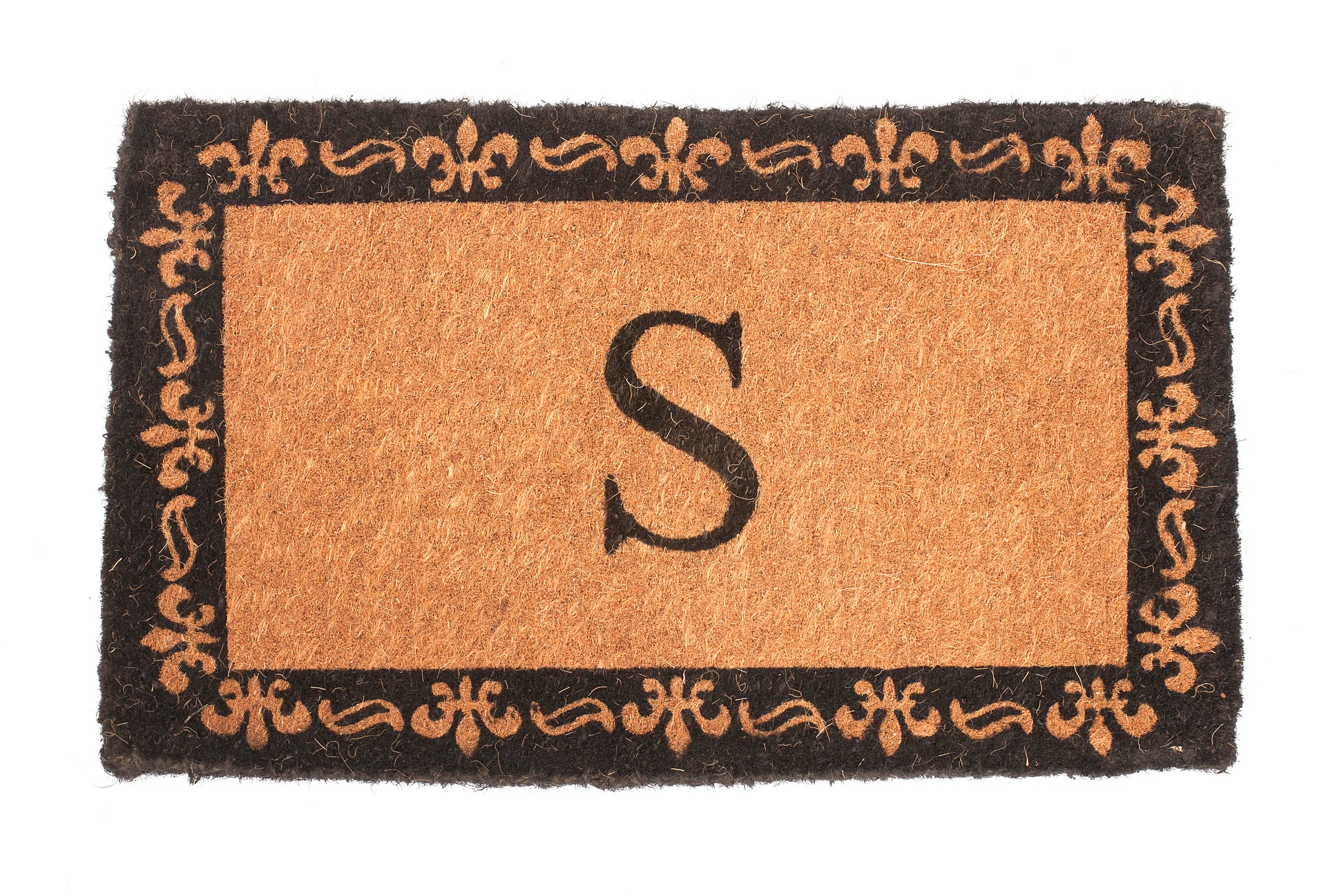Doormat with decorative border and letter 'S' on a white background