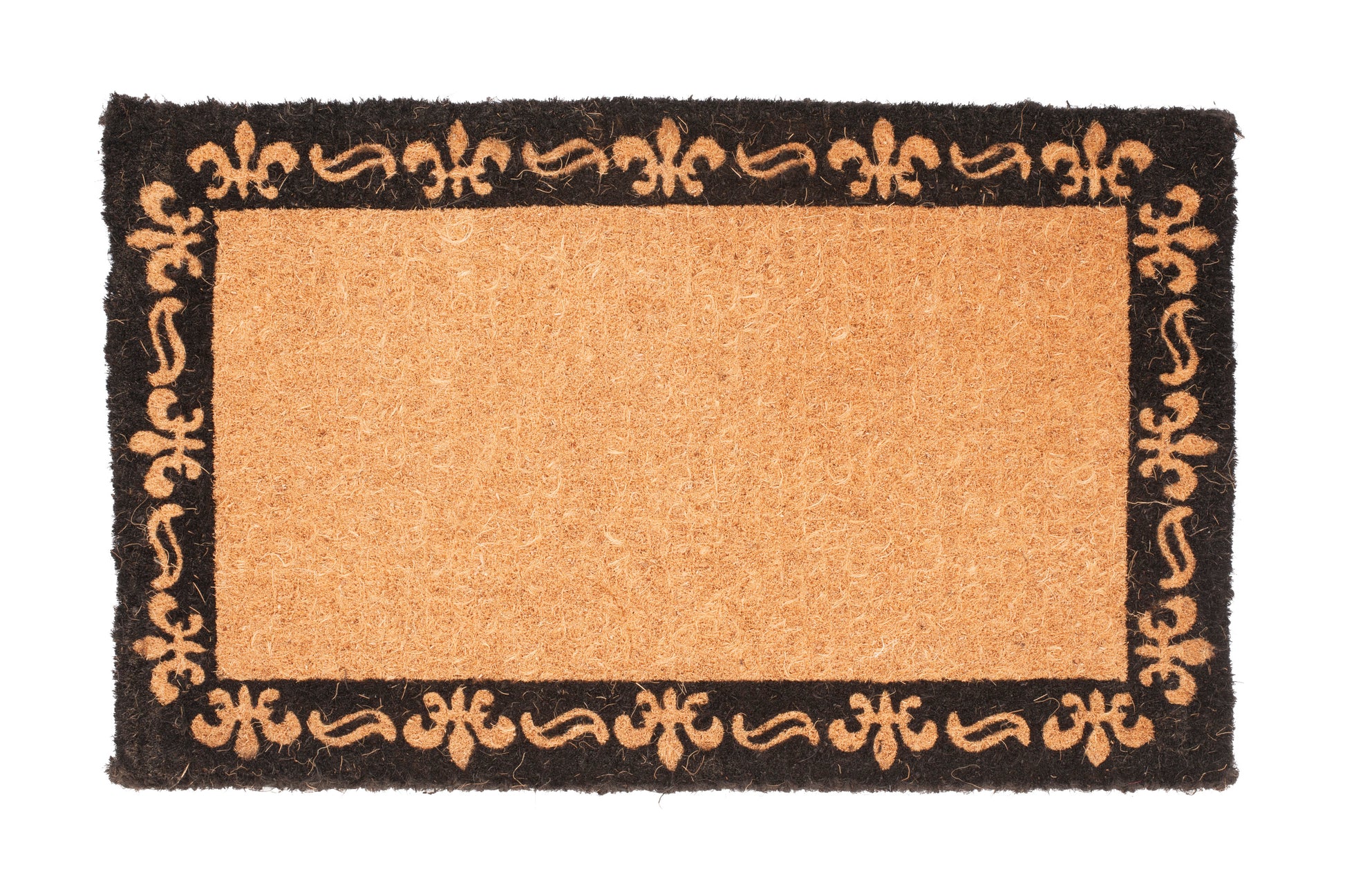 Rectangular doormat with decorative black border on a white background