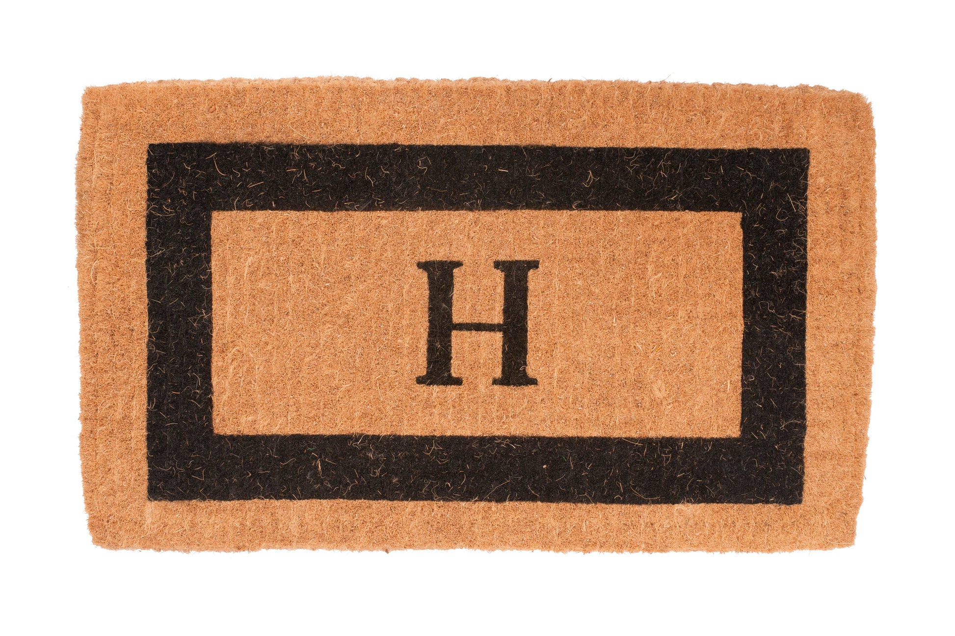 Doormat with a black border and letter 'H' on a white background
