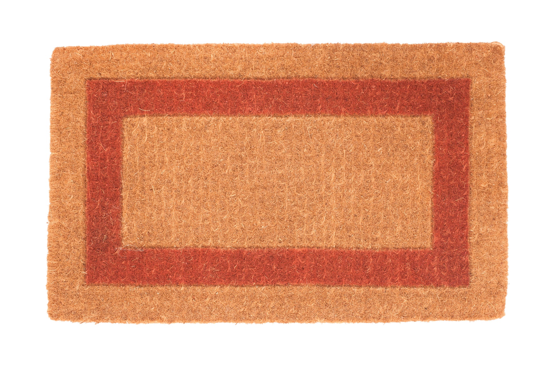 Doormat with a red border on a white background