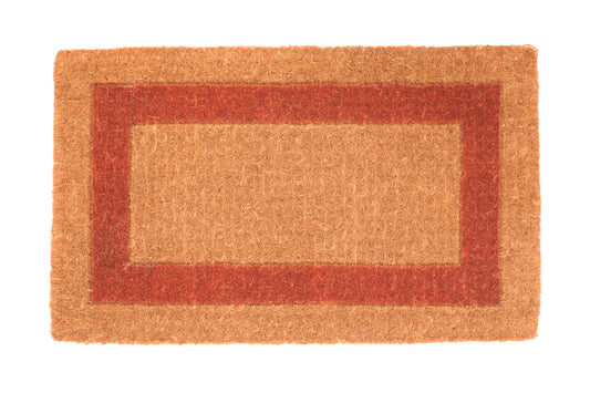 Doormat with a red border on a white background
