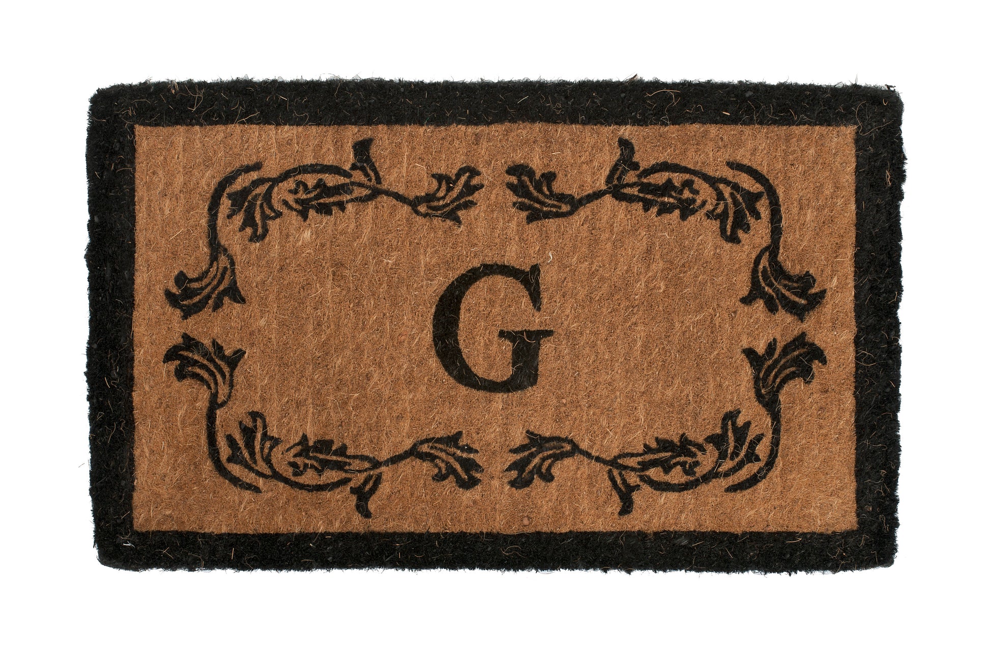 Doormat with decorative border and letter 'G' on a white background