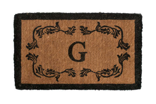 Doormat with decorative border and letter 'G' on a white background