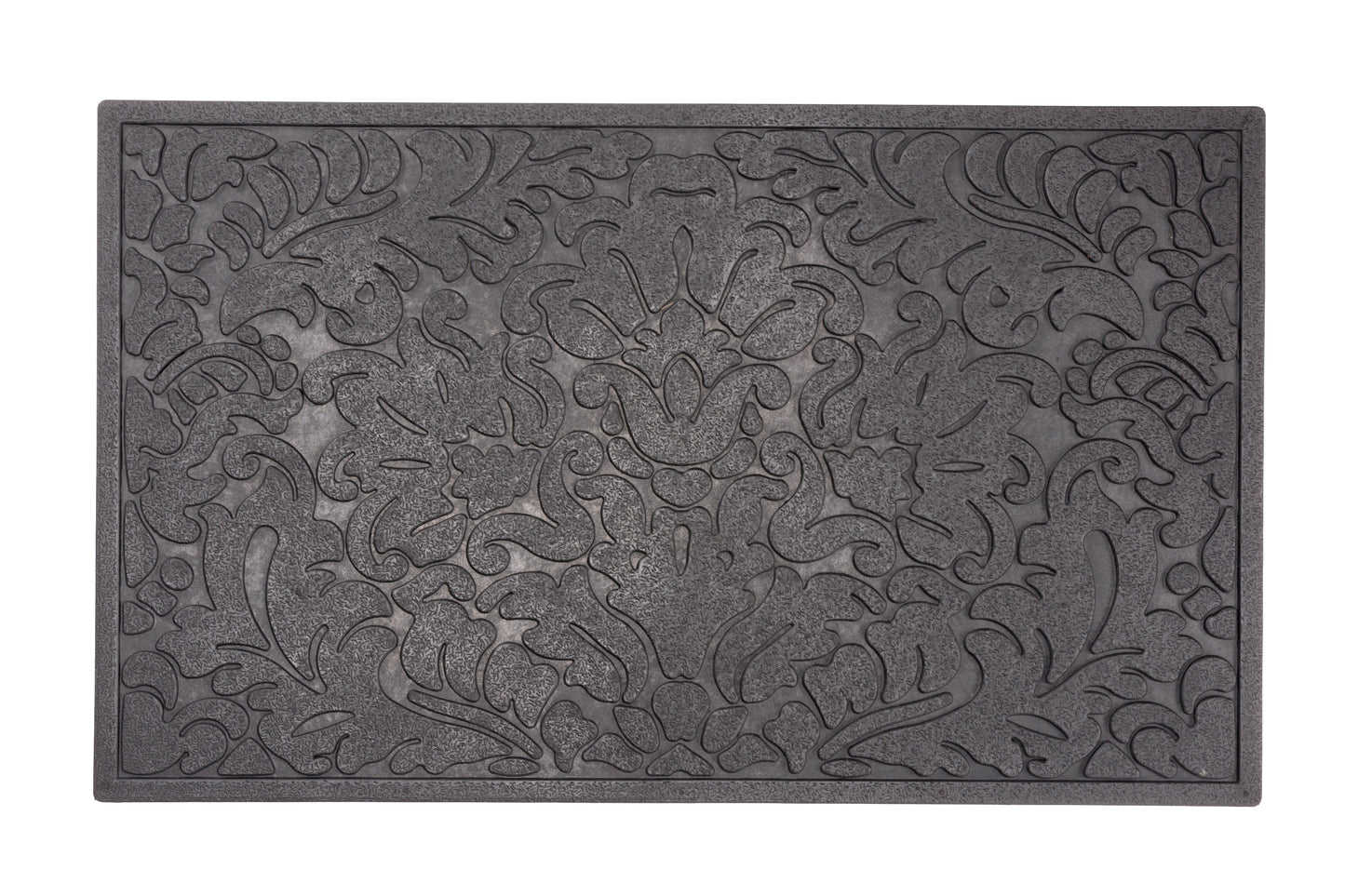 Gray doormat with a textured pattern on a white background