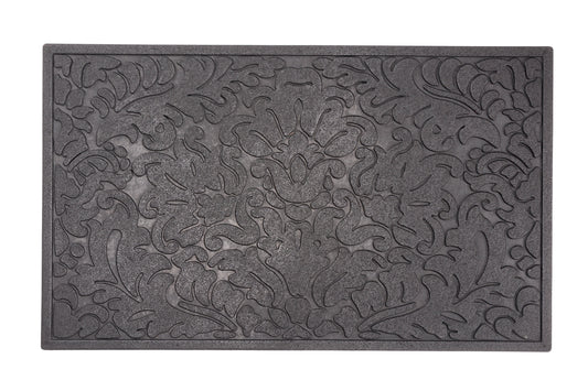 Gray doormat with a textured pattern on a white background