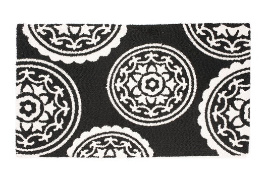 Medallion black doormat elegant non slip indoor outdoor entry mat with classic pattern