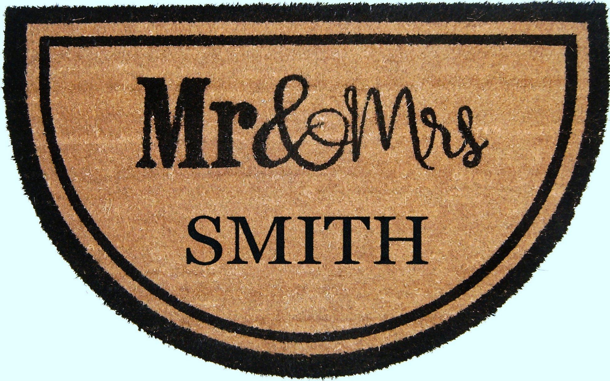 mr and mrs personalized half round coir door mat custom wedding front door entryway rug