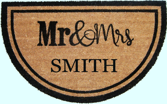 mr and mrs personalized half round coir door mat custom wedding front door entryway rug