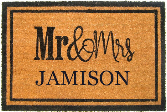 mr and mrs personalized rectangle coir door mat custom wedding front door entryway rug