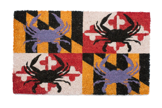 Doormat with crabs and checkered multi-color pattern