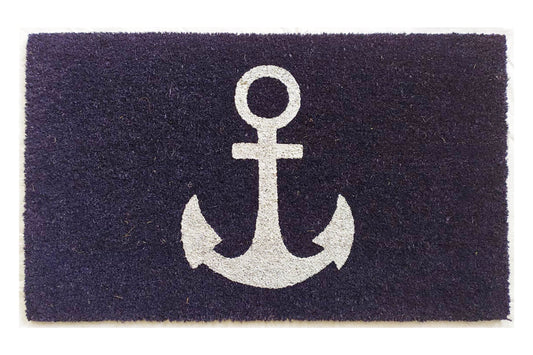 Doormat with a white anchor on a navy background