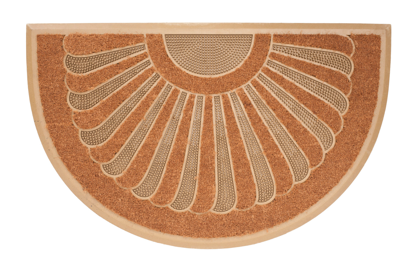 Semicircular doormat with peacock feather like design
