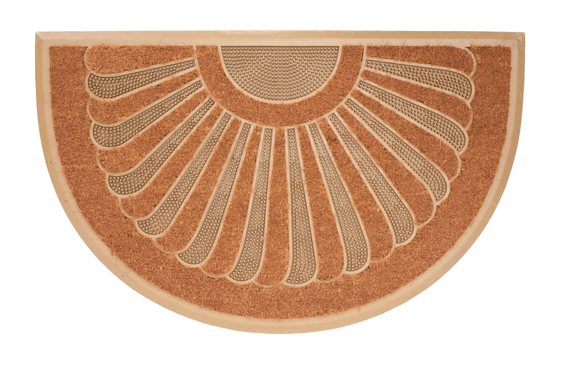 Semicircular doormat with peacock feather like design