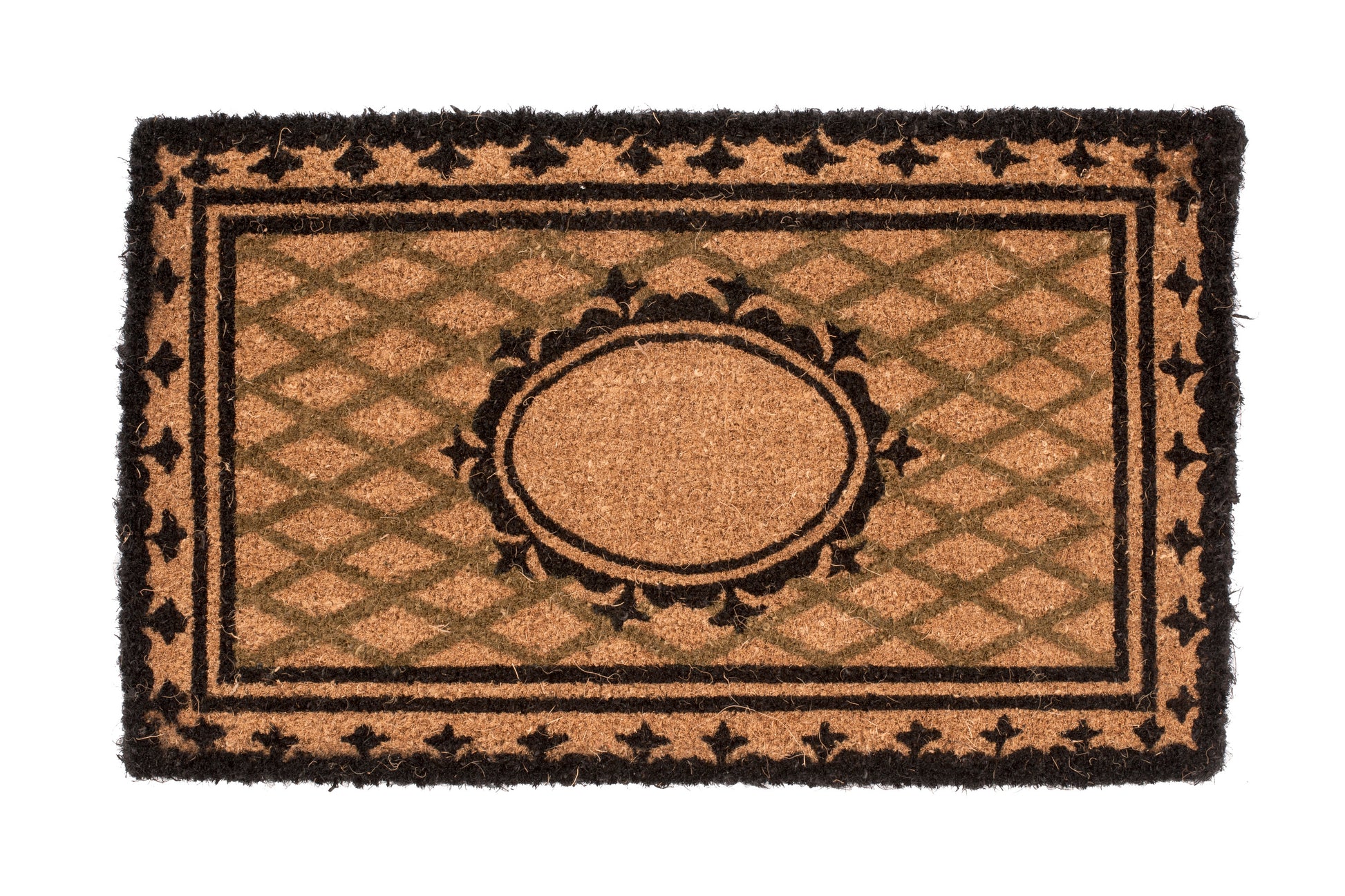 brown personalized doormat with elegant chateau border design