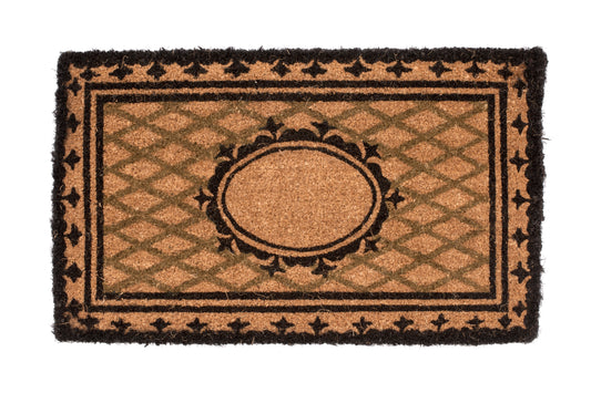 brown personalized doormat with elegant chateau border design