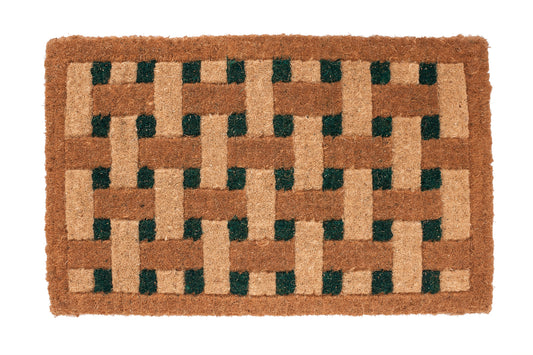 Brown doormat with a woven pattern on a white background