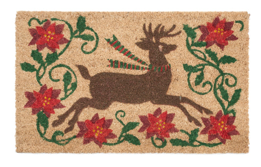 Reindeer Christmas door mat festive holiday coir welcome mat for indoor outdoor entryway
