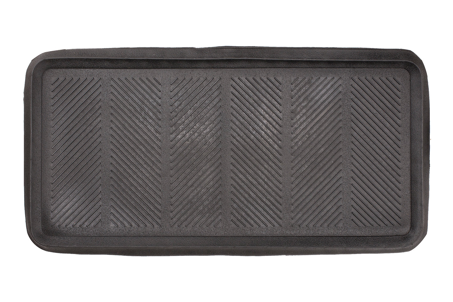 Black rubber mat with a textured pattern on a white background