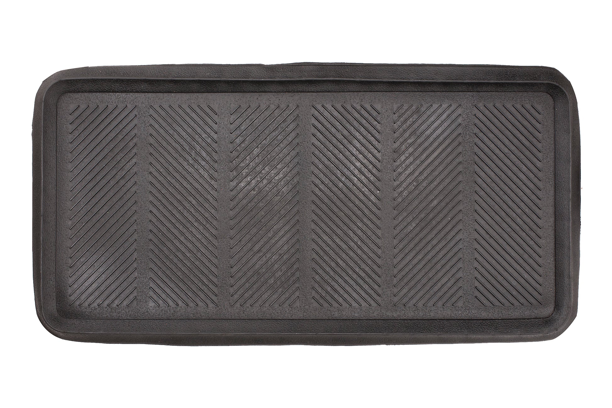Black rubber mat with a textured pattern on a white background