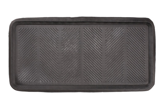 Black rubber mat with a textured pattern on a white background