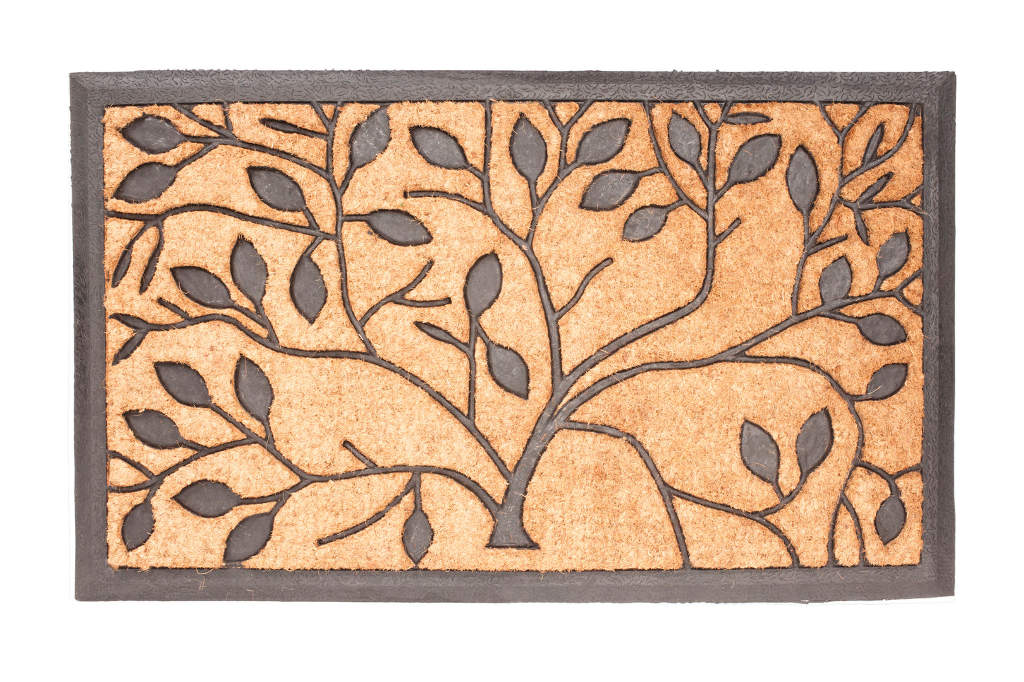 Decorative doormat with tree pattern on a white background