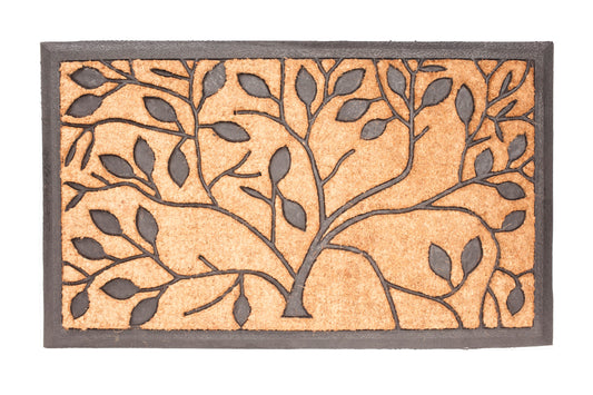 Decorative doormat with tree pattern on a white background