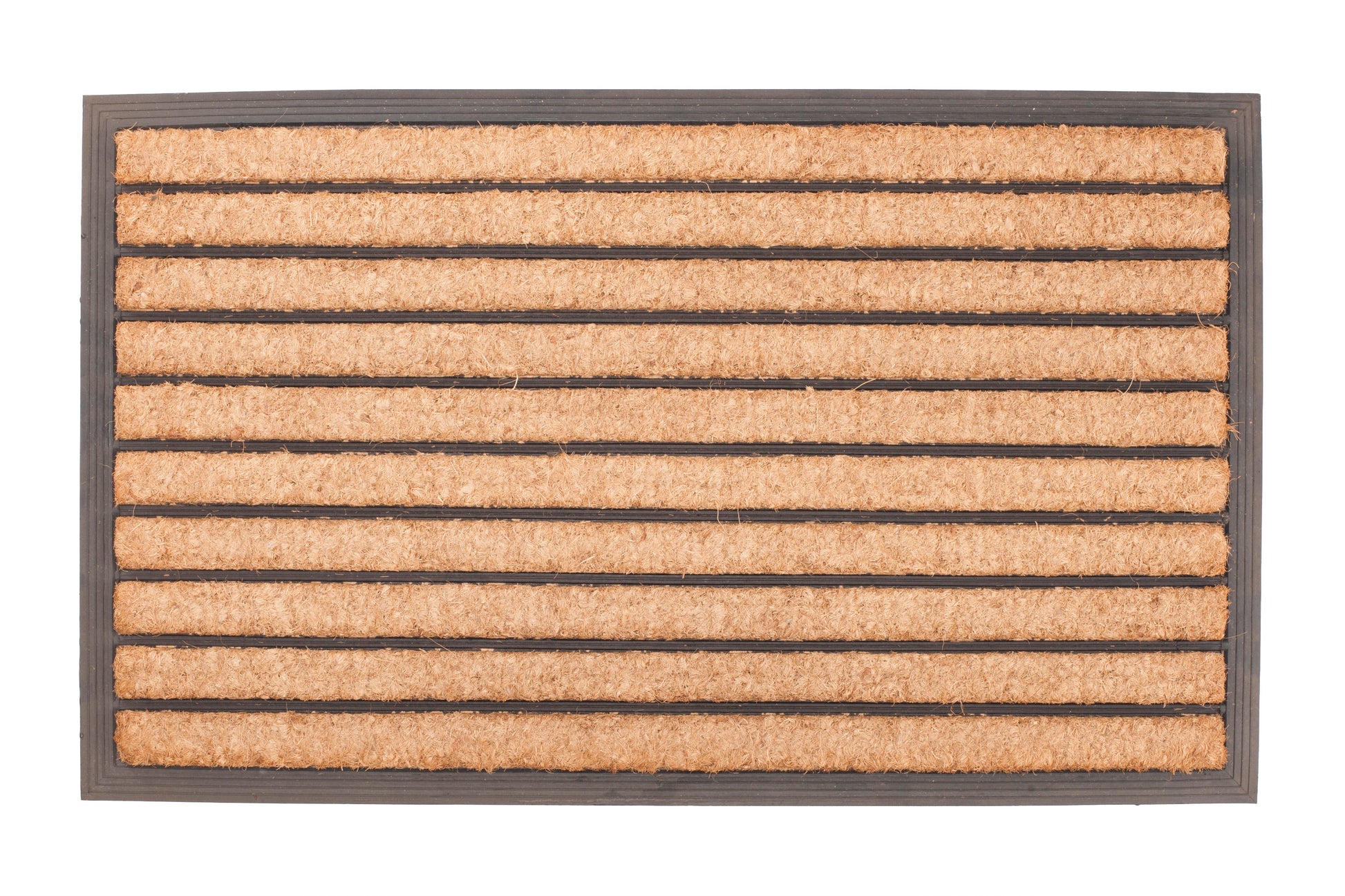 brown ribbed coir door mat with textured scraping surface
