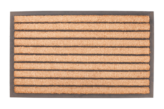 brown ribbed coir door mat with textured scraping surface