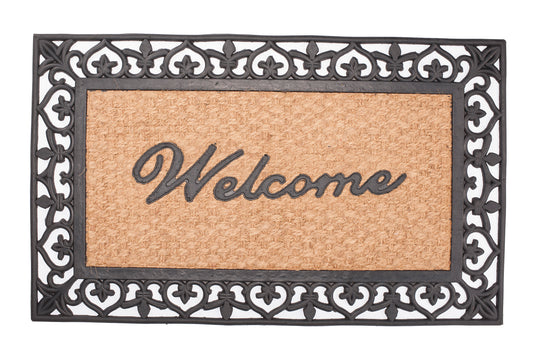 Doormat with 'Welcome' text and decorative border