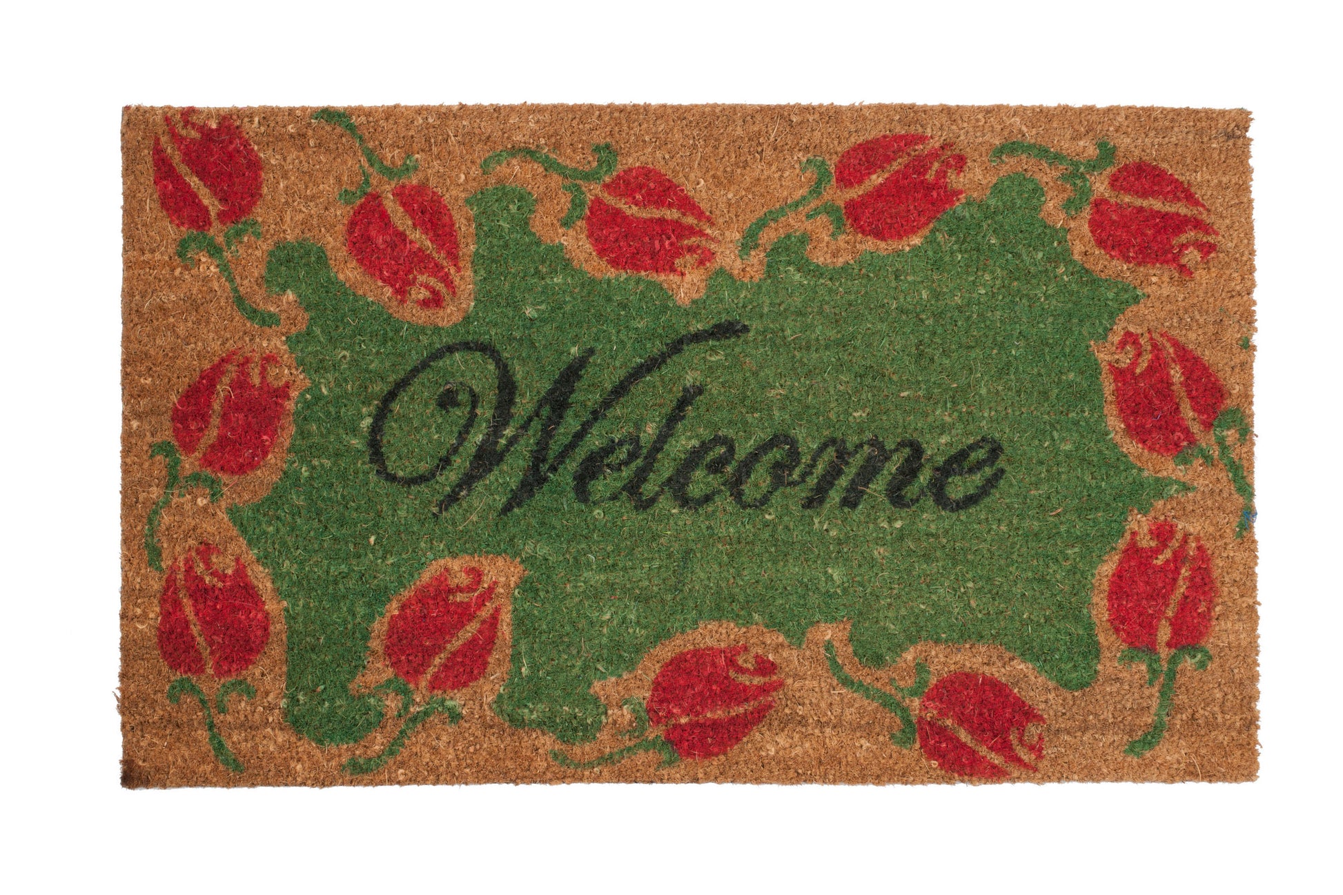 welcome roses coir door mat floral outdoor front door entryway rug with pink rose design