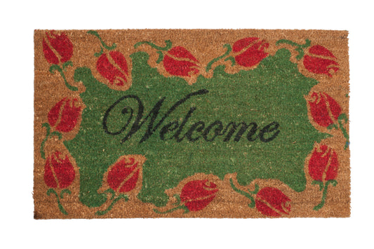 welcome roses coir door mat floral outdoor front door entryway rug with pink rose design